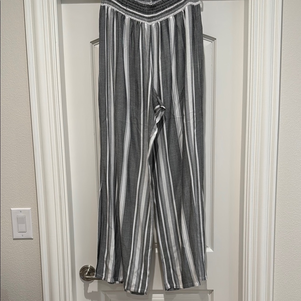 Allison Joy Gray and White Wide Leg Pants